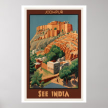 Cartaz de Viagem Antigo Jodhpur Veja a Índia