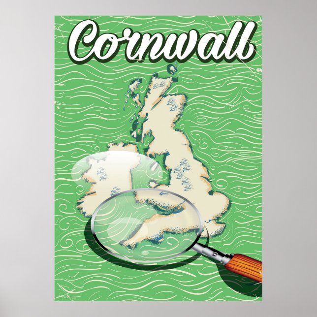 Póster cartaz de viagem antigo mapa da cornwall (Frente)