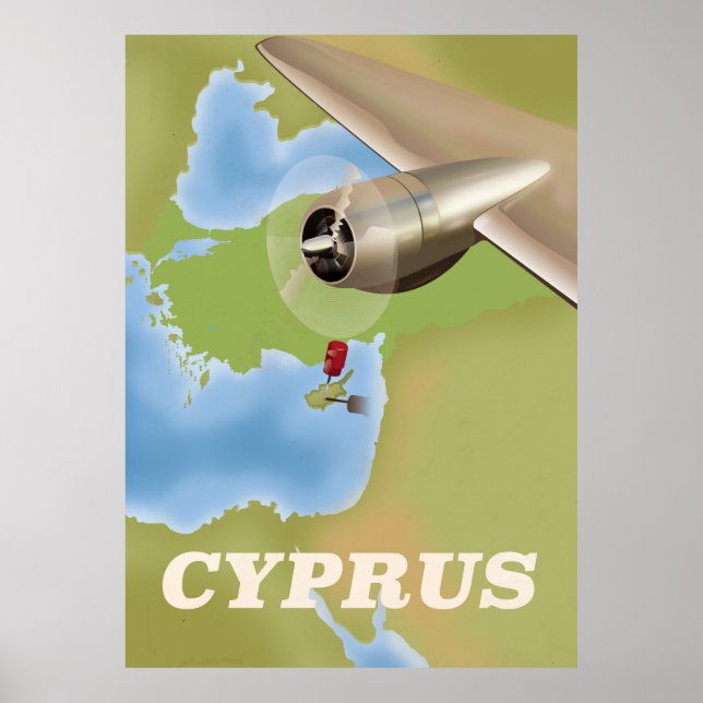Póster cartaz de viagem antigo mapa de Chipre (Frente)