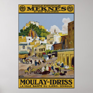 Poster Cartaz de Viagem Antigo Meknes Marrocos, Moulay