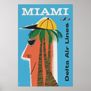 Poster Cartaz de Viagem Antigo Miami Flórida Delta Air