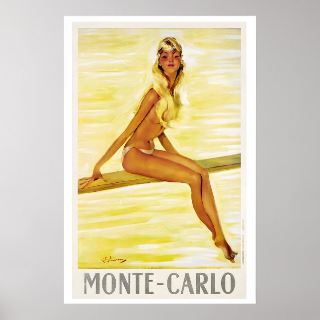 Poster Cartaz de Viagem Antigo Monte Carlo Mônaco (Frente)