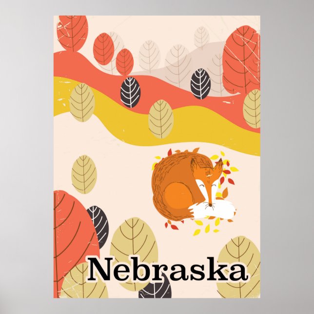 Póster Cartaz de viagem antigo Nebraska Sleeping Fox (Frente)