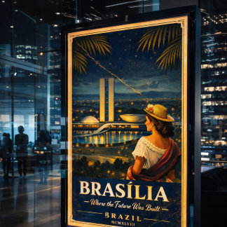 Poster Cartaz de Viagem Antigo Noturno Brasília Brasil