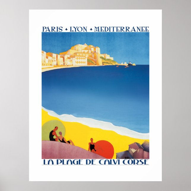 Póster Cartaz de Viagem Antigo Praia do Mar Mediterrâneo (Frente)