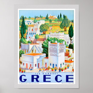 Poster Cartaz de Viagem Antigo Restaurado Andros Grécia