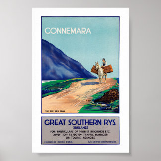 Poster Cartaz de Viagem Antigo Restaurado da Irlanda Conn