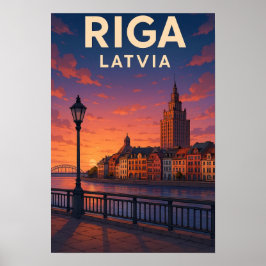 Poster Cartaz de Viagem Antigo Riga Letônia
