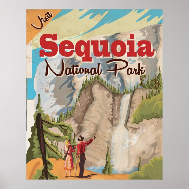Póster Cartaz de Viagem Antigo Sequoia. (Frente)