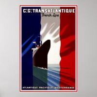 Cartaz de Viagem Antigo Transatlântico Francês