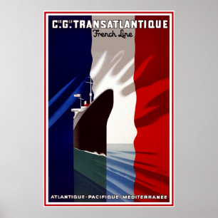 Poster Cartaz de Viagem Antigo Transatlântico Francês