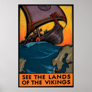 Poster Cartaz de Viagem Antigo Veja a terra dos Vikings