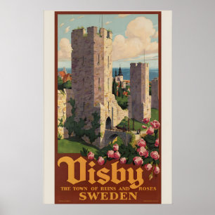 Poster Cartaz de Viagem Antigo Visby Gotland Suécia