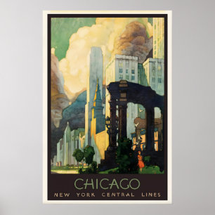 Poster Cartaz de Viagem Art Deco de Chicago 1929 Impressã