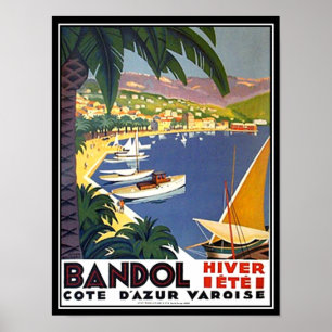 Póster Cartaz de Viagem Bandol Cote D'azur França Impress