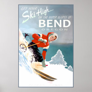 Poster Cartaz de Viagem Bend Oregon Neve Esqui Faixa da C