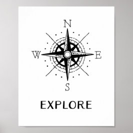Póster Cartaz de Viagem Bússola Vintage Explorar