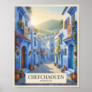 Poster Cartaz de Viagem Chefchaouen Marrocos Vintage