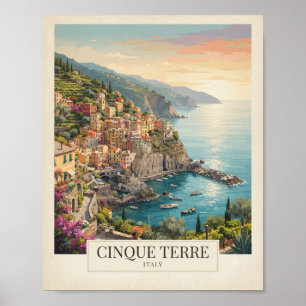 Poster Cartaz de Viagem Cinque Terre Itália Vintage Ita