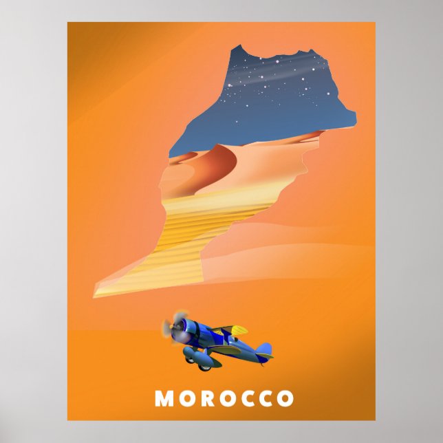 Poster Cartaz de viagem com mapa ilustrado de Marrocos. (Frente)