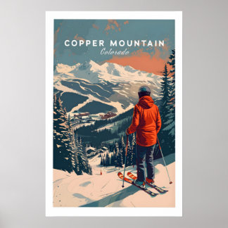 Poster Cartaz de Viagem Copper Mountain Esquiando no Pôr