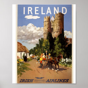 Poster Cartaz de Viagem da Aer Lingus Irlandesa Vintage