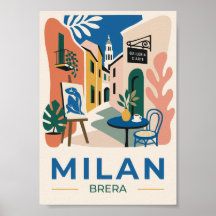 Cartaz de Viagem da Arte de Milão Brera - Ideia de