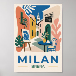 Poster Cartaz de Viagem da Arte de Milão Brera - Ideia de