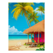 Cartaz de Viagem da Cabana de Praia de Barbados