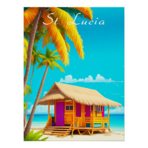 Póster Cartaz de viagem da cabana de praia de Santa Lúcia