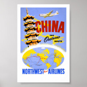 Póster Cartaz de Viagem da China Vintage Restaurado