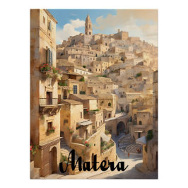 Póster Cartaz de Viagem da Cidade Histórica de Matera Itá