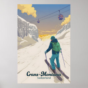 Poster Cartaz de Viagem da Estação de Esqui Crans Montana