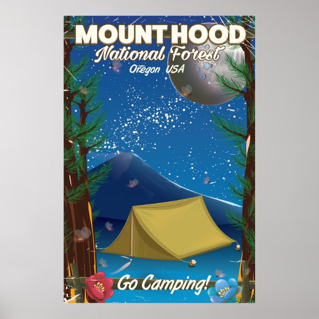 Póster cartaz de viagem da Floresta Nacional Mount Hood (Frente)
