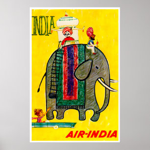 Poster Cartaz de viagem da Índia Elefante Arte Indiana