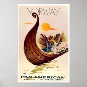 Poster Cartaz de Viagem da Noruega Arte Norueguesa Vintag