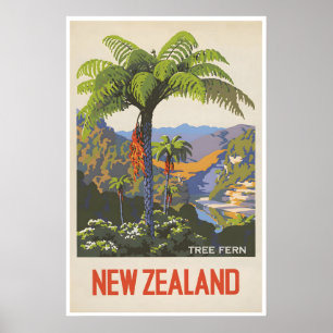 Poster Cartaz de Viagem da Nova Zelândia Arte de Samambai