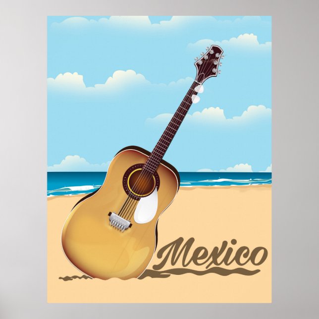 Poster Cartaz de viagem da Praia da Guitarra Mexicana (Frente)
