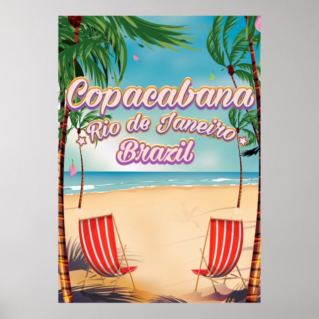 Poster Cartaz de viagem da praia de Copacabana, Rio de Ja (Frente)