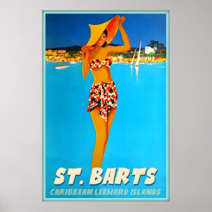 Poster Cartaz de Viagem da Praia Tropical do Caribe de St