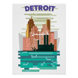 Póster cartaz de viagem da silhueta da cidade de Detroit.