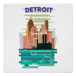 Póster cartaz de viagem da silhueta da cidade de Detroit.