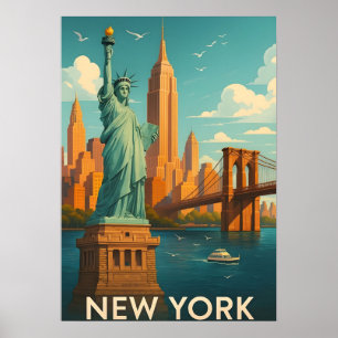Poster Cartaz de Viagem da Silhueta de Nova York Antiga
