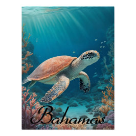 Póster Cartaz de Viagem da Tartaruga Marinha das Bahamas