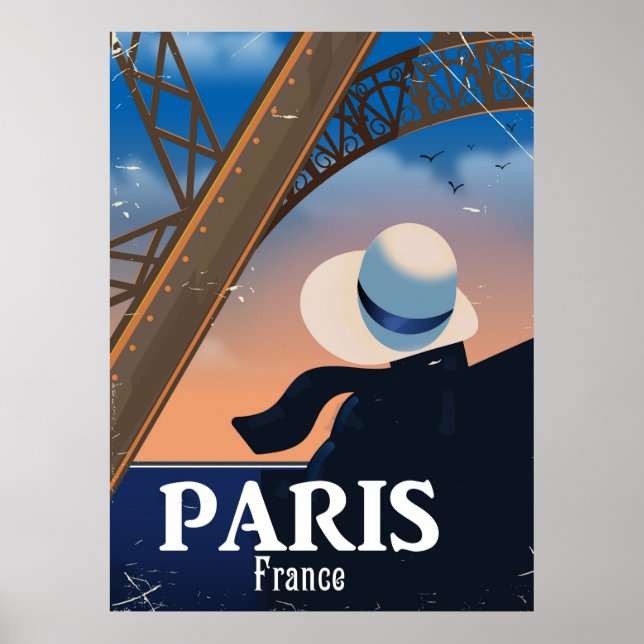 Póster Cartaz de viagem da Torre Eiffel Paris França (Frente)