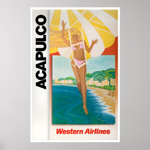 Poster Cartaz de Viagem da Western Airlines Arte de Acapu