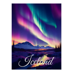 Póster Cartaz de Viagem das Luzes do Norte da Islândia