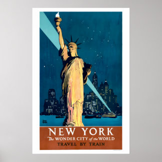 Poster Cartaz de Viagem de 1927 NYC Senhora Liberdade, Am