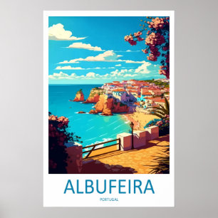 Poster Cartaz de Viagem de Albufeira Portugal Vintage Esq