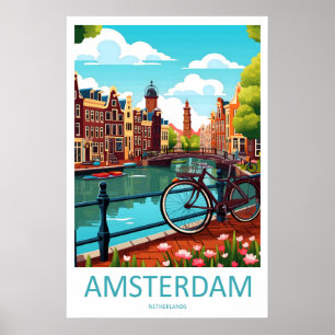 Poster Cartaz de Viagem de Amsterdã Holanda Vintage Esqui